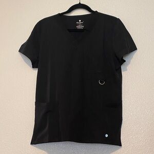 Centro Black V-Neck Medical Scrub Top with D-Ring Size M